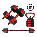 Set Mancuernas Ajustables 10kg 3 En 1 + Barra + Kettlebell