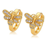 Aretes Huggies Oro Laminado 24k Abeja Zirconias Mujer Y Niña