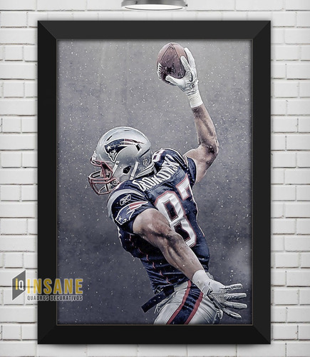 Quadro Poster Nfl Rob Gronkowski 87 Patriots 34x24 Com Vidro