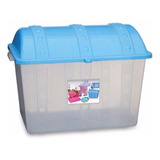 Caixa Organizadora Plastica Transparente 43 L Tampa Azul