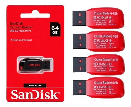 Kit 4 Pendrive Usb 64gb Flash Drive Memory Stick Cruzer Blad