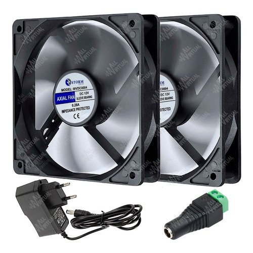 Kit 2x Micro Ventilador 120mm 12cm 2400 Rpm 12v + Fonte 12v