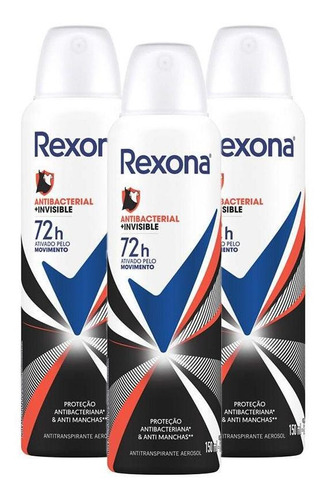 Kit 3 Desodorante Rexona Antibacterial + Invisible 150ml