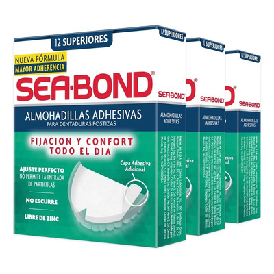 Almohadillas Adhesivas Superiores Sea Bond para Dentaduras Postizas 3 pack 12 Piezas cada | MercadoLibre