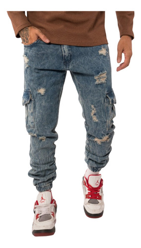 Jogger Mom Hombre Pantalon Jean Con Pasa Cinto Puños Premium
