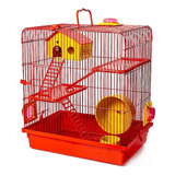 Gaiola Hamster 3 Andares Luxo Vermelho Labirinto Roedores