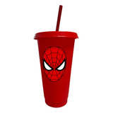 Vaso Con Popote 5 Pzas  Personalizados 16oz Spiderman