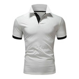 Chomba De Hombre Entallada - Manga Corta - Polo - Blanco/neg