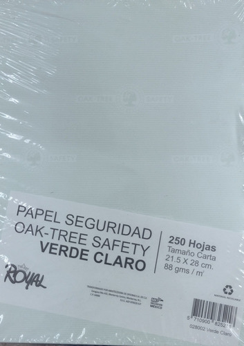 Papel Seguridad Tamaño Carta Oak Tree Verde Claro 250 Hojas