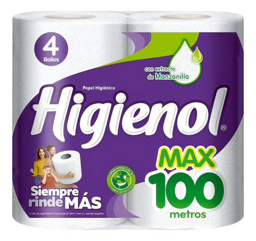 Papel Higiénico Higienol Max Simple Hoja 100 M De 4 U