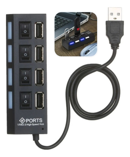 Regua Usb 2.0 Extensao Hub Switch Led Abre 4 Portas Divisor