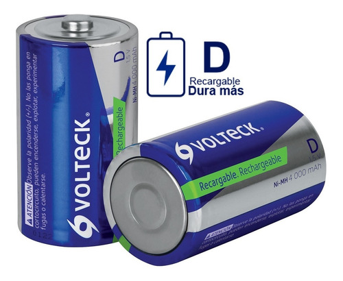 2 Pilas Recargables, Larga Duración, D, 4,000 Mah, 47206