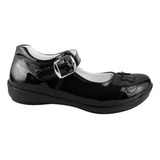 Zapato Escolar Negro Flats Niña Balerina Arco Soporte 21-460