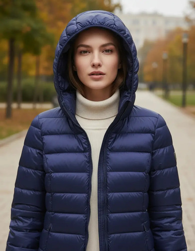 Capucha Delgada Elegante Chaqueta Pluma Mujer Corta