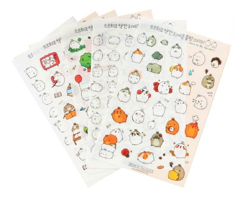 Genial Set 6 Planillas De Stickers Molang Super Kawaii Pvc