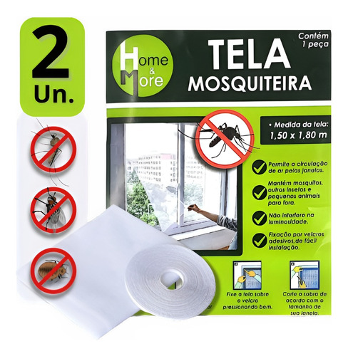 Kit 2 Tela Mosquiteira Janela Anti-inseto Mosquito 150x180