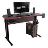 Escritorio Gamer Plomo Canto Rojo 73cm X 120cm X 60 Cm