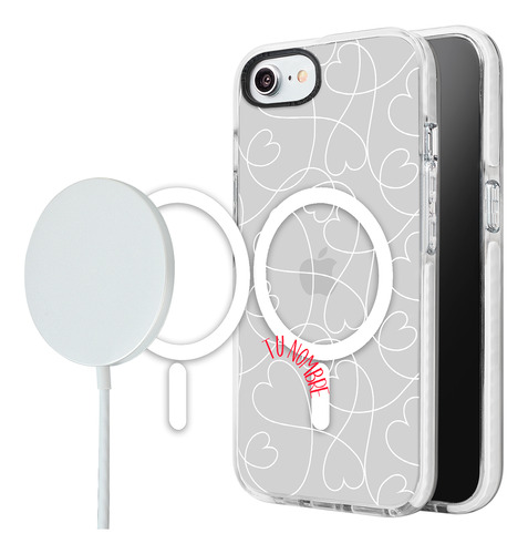 Funda Magsafe iPhone Para Mujer Corazones Love Con Tu Nombre