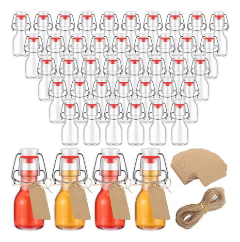Queekay 50 Mini Botellas De Vidrio Con Tapa Abatible De 2 On