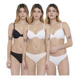 Tripack Colaless Mujer Cotton Negro-rosa-blanco Corona