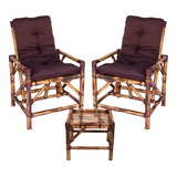 Jogo Duas Cadeiras C/mesa Para Descanço Confortaveis Bambu