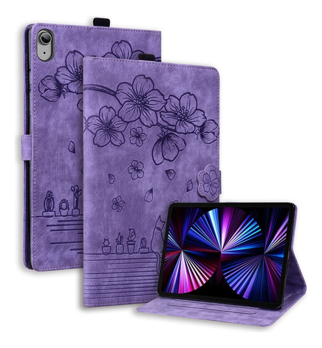 Funda Sakura Cat Morada Para iPad De 10ª Generación 10.9 202