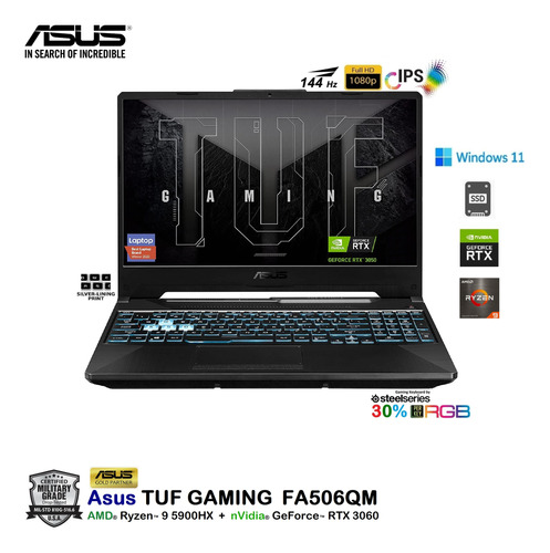 Asus Tuf Gaming Ryzen 9-5900hx 32gb 512gb 15.6fhd Rtx 6g W11