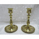 Antiguo Par Candeleros Ingleses Bronce Marca England 13.50cm