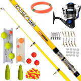 Combo Pesca Waterdog Pejerrey Reel + Linea Yoyo + Caña 4 Mt Telescopica Accion Punta Mosqueton Hilo Tanza 