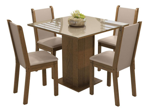 Juego Comedor Mesa Tablero Vidrio 4 Sillas Tifani Madesa M/b Color Rustic/crema/sintético/beige