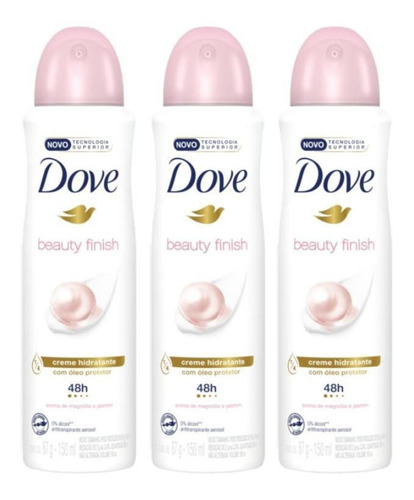 Kit 3 Desodorante Antitranspirante Dove Beauty Finish 150ml