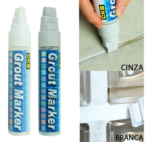 Kit 2 Canetas Limpa Rejunte Tinta Branca E Cinza 15mm Cks
