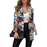 Saco Blazer Mujer Moda Cuello En V Estampados Cárdigan