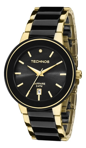 Relógio Feminino Technos Ceramica E Safira Preto E Dourado Correia Preto/dourado