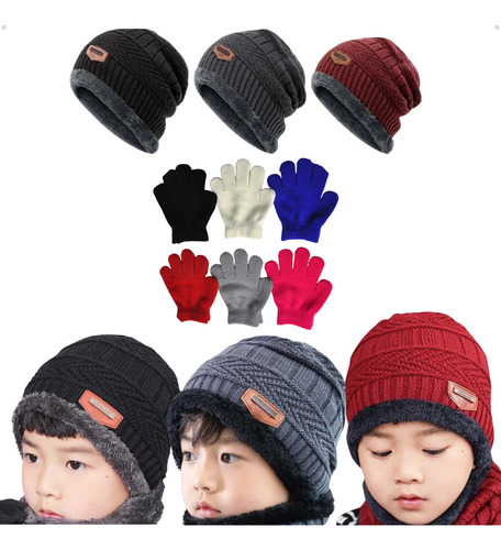 Kit 3 Toucas Infantil Lã Forrada Gorro Frio Unissex + Brinde