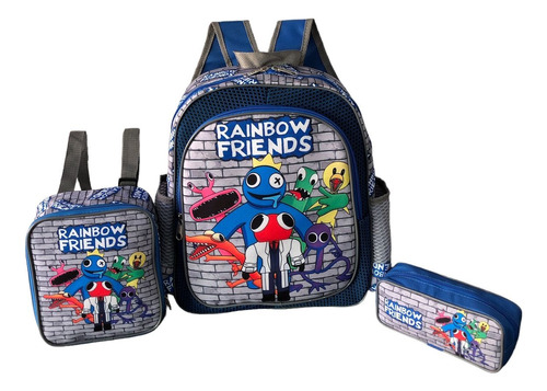 Kit Mochila Infantil Rainbow Friends Azul Babão Tam G Costas