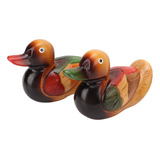 Estatuas De Pato Mandarín Madera Pintada A Mano Color Durade