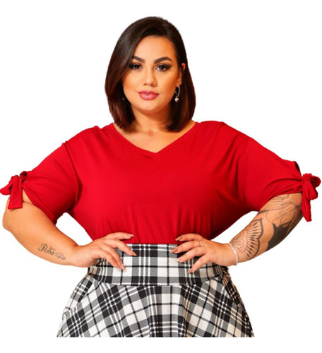 Blusinha Manga Laço Gola Discreta Moda Evangélica Plus Size