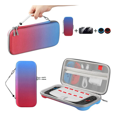 Estuche Rígido Para Nintendo Switch 2 Funda De Transporte Duro Y Portátil, Eva, Guarda 10 Cartuchos, Mica Templada Y Cubre Joysticks, Colores Degradados - Rojo-azul