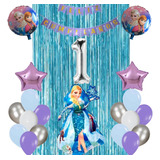 Combo Deco Frozen Globo 3d Rosa Celeste Blanco Feliz Cumple