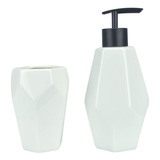 Kit Para Banheiro Lavabo De Porcelana Geometrico