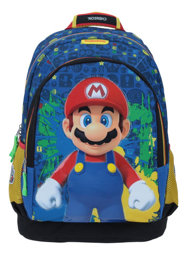 Mochila Grande Escolar Chenson Mario Bros Mb64521-9 Color Azul Diseño De La Tela Liso