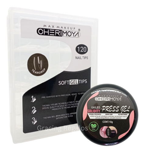 Set Soft Gel Tips 120u + Press Gel Sólido 10gr Kit Uñas