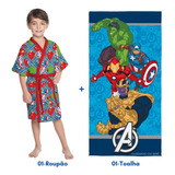 Roupão Avengers Infantil Aveludado+toalha De Banho Premium