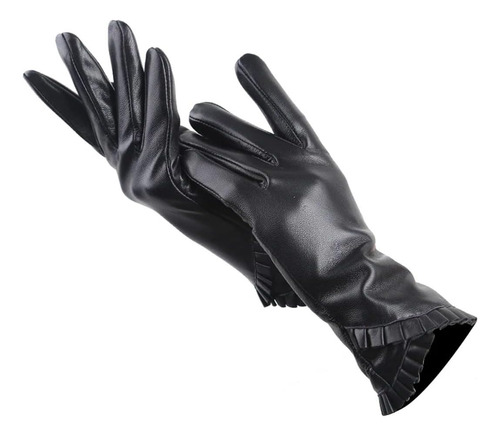 Guantes De Piel De Oveja Negra Para Mujer Guantes De