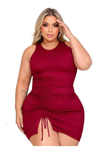 Vestido Plus Size Canelado Luxuoso Colado Drapeado Ajustável