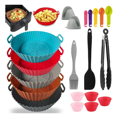 Deylinghs 20pzs Silicon Molde Reutilizable Tapete Hornear Para Freidora Aire 20*17*5cm Compatible 5-6l Sin Aceite Y... Color Mixto
