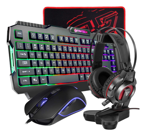 Kit Gaming Fantech P51 Teclado Mouse Mousepad Headset Gamer