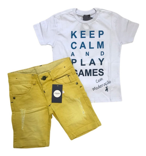 Conjunto Camisa Polo E Bermuda Jeans Tamanho 1 A 8 Anos