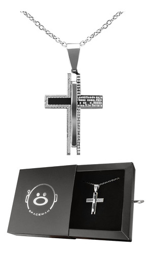 Colar Masculino Crucifixo Cruz Prata Aço Inox Original Caixa